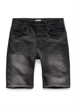 Likralı Soft Kumaş Jean Şort-Siyah