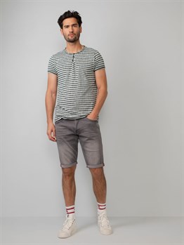 Likralı Taşlamalı Jean Şort-Gri