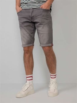 Likralı Taşlamalı Jean Şort-Gri