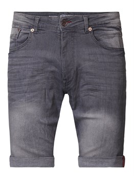 Likralı Taşlamalı Jean Şort-Gri