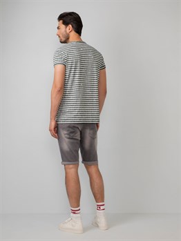 Likralı Taşlamalı Jean Şort-Gri