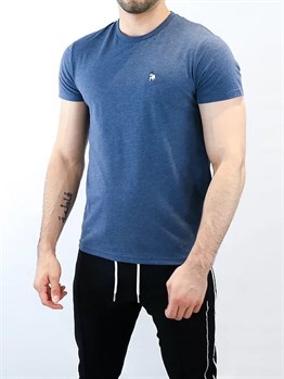 Logolu Basic T shirt-İndigo Mavi