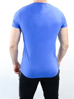 Logolu Basic T shirt-Saks Mavi