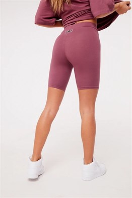 Logolu Penye Kısa Tayt  Şort-Gülkurusu