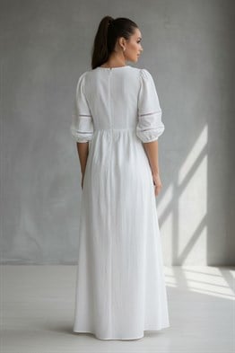 Long Gofre Elbise-Ekru