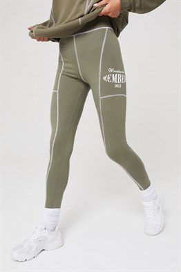 Members Only Overlock Dikişli Tayt-Haki