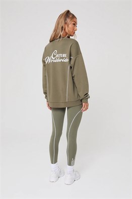 Members Only Overlock Dikişli Tayt-Haki