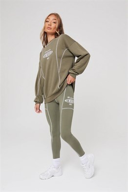 Members Only Overlock Dikişli Tayt-Haki