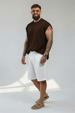 Merserize Kolsuz T-shirt-Kahve