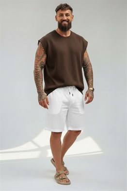 Merserize Kolsuz T-shirt-Kahve