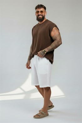 Merserize Kolsuz T-shirt-Kahve