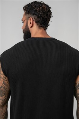 Merserize Kolsuz T-shirt-Siyah