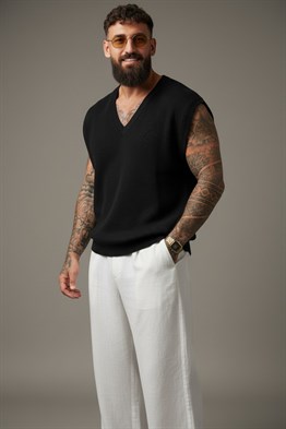 Merserize Kolsuz T-shirt-Siyah