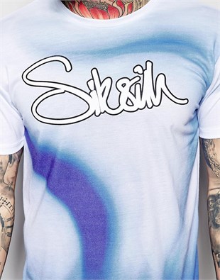 Multicolor Dalgalı T Shirt-Beyaz-Mavi