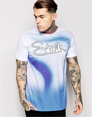 Multicolor Dalgalı T Shirt-Beyaz-Mavi