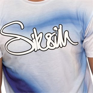 Multicolor Dalgalı T Shirt-Beyaz-Mavi