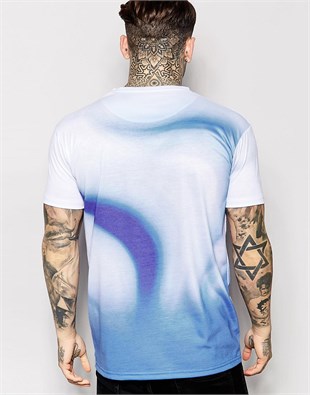 Multicolor Dalgalı T Shirt-Beyaz-Mavi