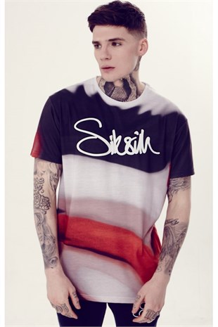 Multicolor Dalgalı T Shirt-Siyah-Kırmızı