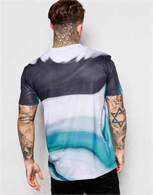 Multicolor Dalgalı T Shirt-Siyah-Turkuaz