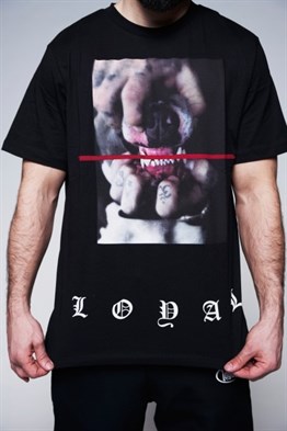 Normal Kesim  Unisex Köpek Baskılı T shirt-Siyah