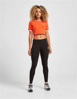 Omuzları Şeritli  Crop  BAsic T Shirt-Turuncu