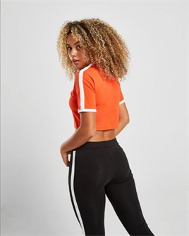 Omuzları Şeritli  Crop  BAsic T Shirt-Turuncu