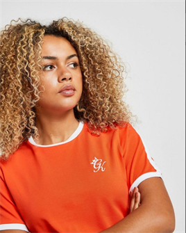 Omuzları Şeritli  Crop  BAsic T Shirt-Turuncu