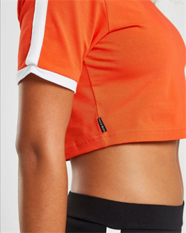 Omuzları Şeritli  Crop  BAsic T Shirt-Turuncu