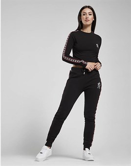 Omuzları Şeritli Crop Sweat-Siyah