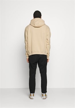 Önü Küçük Logolu Oversize Kapşonlu Sweat-Bej