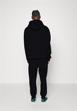 Önü Küçük Logolu Oversize Kapşonlu Sweat-Siyah