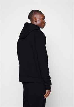 Önü Küçük Logolu Oversize Kapşonlu Sweat-Siyah