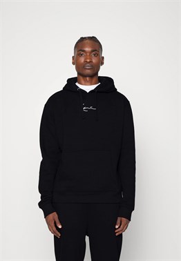 Önü Küçük Logolu Oversize Kapşonlu Sweat-Siyah