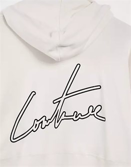 Önü Plastik Etiketli Arkası Nakışlı Kapişonlu  Sweat-Kirli Beyaz