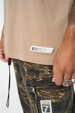 Önü ve Arkası Baskılı  T shirt-Bej