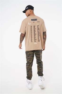 Önü ve Arkası Baskılı  T shirt-Bej