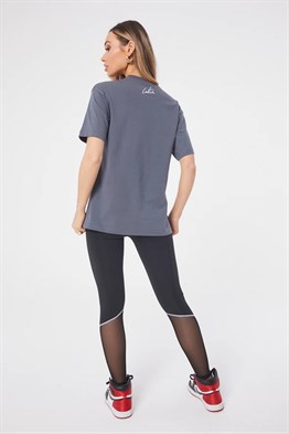 Oversize   Kurukafa Baskılı T shirt-İndigo Mavi