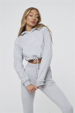 Oversize  Arkası Nakışlı Kapişonlu  Sweat-Gri