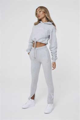 Oversize  Arkası Nakışlı Kapişonlu  Sweat-Gri