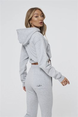 Oversize  Arkası Nakışlı Kapişonlu  Sweat-Gri