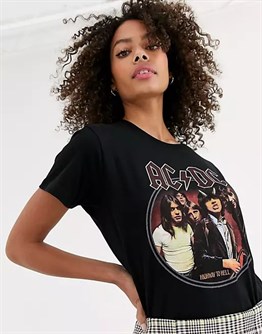 oVERSİZE Ac Dc Baskılı  T shirt-Siyah