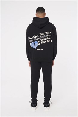 Oversize Arkası Nakışlı Kapişonlu  Sweat-Siyah