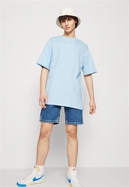 Oversize Basic  Small Logo  T shirt-Mavi Açık