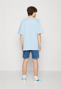 Oversize Basic  Small Logo  T shirt-Mavi Açık