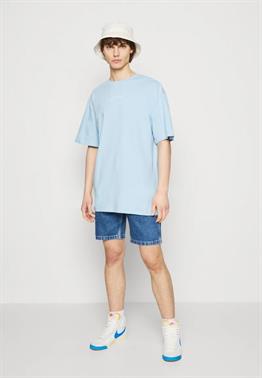 Oversize Basic  Small Logo  T shirt-Mavi Açık