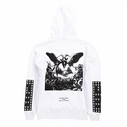 Oversize Baskılı  Sweat Hoodie-Beyaz