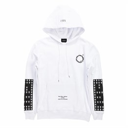 Oversize Baskılı  Sweat Hoodie-Beyaz