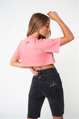 Oversize Cebi Fermuarlı  Crop T shirt-Yavruagzı