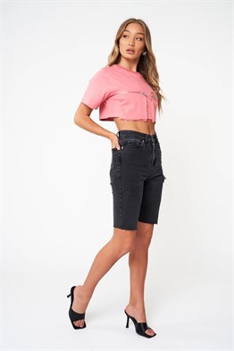 Oversize Cebi Fermuarlı  Crop T shirt-Yavruagzı