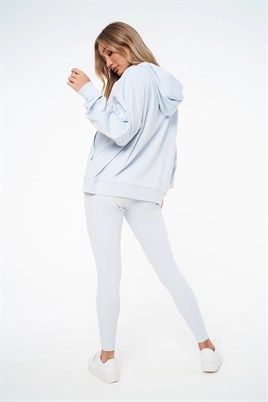 Oversize Fitilli  Kapişonlu  Sweat-Mavi Açık